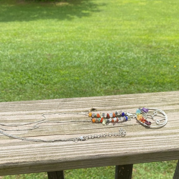 Genuine gemstone tree of life chakra necklace long 30” chain - Picture 9 of 12